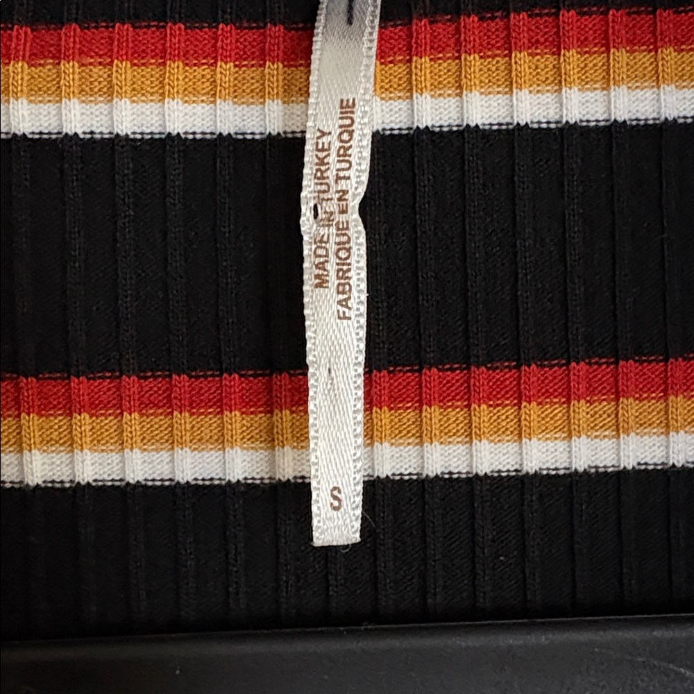 Free People Donna Striped Deep V-Neck Top in Black, Orange, and Cream - Picture 2 of 6